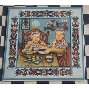 Suzanne Toftey Swedish Pancake Girls Tile Trivet Bergquist Imports Folk Art 6x6